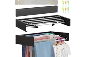 JANDTEK Etendoir Mural Rabattable - Etendoir Mural Exterieur ou intérieur - Sechoir Linge Mural 6 Pinces à Linge - Étendoir à Linge Pliant Mural (Negro, 100)