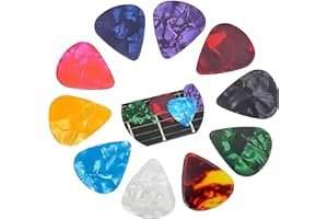 SYQZMYA 12er Set Plektrum,Mit 0,5 0,75 1,0 mm verschiedenen Stärken Guitar Picks,Vielseitige Gitarren zubehör Plektrum akustikgitarre,für Akustik Gitarre,E Gitarre,Ukulele,und Bass