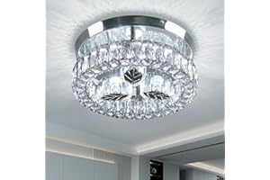 Finktonglan Crystal LED Chandelier Ceiling Light Modern 30W Round Ceiling Lamp Light Fixtures, Stainless Steel Leaf Crystal Chandelier for Dining Room Living Room (Cool White)