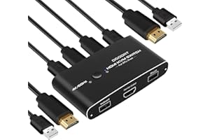DGODRT Commutateur KVM HDMI Switch 4K 60Hz 2 Ports 2PC 1 Monitor 2 USB pour 2 Ordinateurs Partageant Clavier, Souris, avec 2 Câbles USB et 2 Câbles HDMI