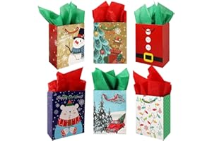 DONGZHI Weihnachtsgeschenktüten mit 12 Blatt Seidenpapier, 12 Stück Weihnachts-Papier-Partytüten für Süßigkeiten als Weihnachtsgeschenke.