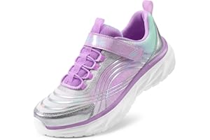 DREAM PAIRS Tenis para correr para niñas, zapatos deportivos para niños, suela gruesa, zapatos casuales para caminar para niños pequeños y grandes, Morado, plateado, azul, 36 2/3 EU