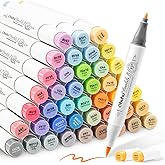 Ohuhu Coloring Pens, 48 Coloured Graffiti Markers Double Tip (Brush & Fine Tip) Alcohol Marker Pens for Artist Art Markers fo