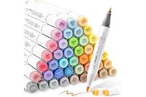‎OHUHU Ohuhu Markerstifte Set, 48 Farben Doppelspitze Pinsel & Feine Spitze Marker Stifte auf Alkoholbasis für Künstler Manga mit Tragetasche für die Kolorierung Illustration von Erwachsenen, Honolulu B