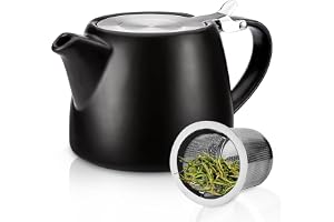BORDEAG tekanna med sil, 500 ml tekanna keramik med avtagbar tesil av rostfritt stål, teapot Ceramic, rostfritt stål finmaski