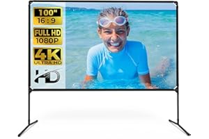 GT GETCO TECH Projektor-Leinwand (100 Zoll), Filmprojektor-Leinwand mit Ständer, 16:9 HD, faltbar, für Innen- und Außenbereich, Videoprojektor-Leinwand für Zuhause, Party, Büro, Klassenzimmer