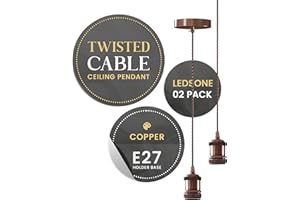 LEDSone Ceiling Rose Pendant Bulb Holder 2 Pack Copper 100 cm Braided Adjustable Cable With E27 light fitting lamp holder For Kitchen Living Bedroom Dining Room Hallway Lighting