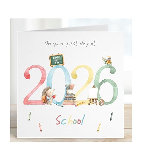 First day at school 2026 card, starting primary, first day at preschool, nursery, good luck card, back to, rainbow Bright colour card