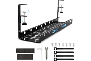 AZONELIFE Under Desk Cable Management Tray, Cable Management Under Desk, No-Drill Cable Basket Metal, Adjustable Cable Management Tray, Black Cable Duct Table for Home Office Under Table