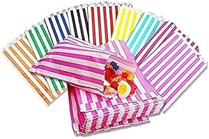 QTPACK 5" x 7" Mixed Assorted Colours Candy Striped Sweet Paper Bags | Pack of 50 | Wedding Buffet Favour Cake Gift Pick n Mix Shop