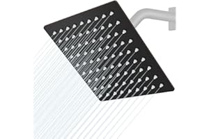 AUGIRKI Square Rainfall Shower Head, 8 inch Overhead Fixed Rain Showerhead with Angle Adjustment, Stainless Steel 304 with Matte Black - Standard Fitting, Easy Replacement