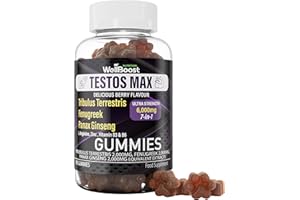 WellBoost Testos MAX Strength Gummies - 6000mg 7-in-1 Tribulus, Fenugreek, Ginseng, L-Arginine, Zinc, Vitamin D3 & B6 - Vegan, Sugar-Free, Berry Flavour - Supports Muscle Growth & Vitality for Adults