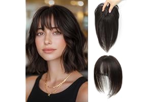 UIPEUBO Hair Toppers for Women Real Human Hair Toppers with Thinning Hairpieces for Women with Bangs 10 Inch Upgrade Swiss Lace Base Human Hair Topper for Cover Gray Roots(2#)