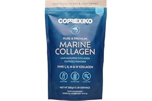 CORREXIKO Marine Collagen Powder Supplement Unflavoured - 10,000mg Double Hydrolysed Collagen Peptides per Serving - Formulated for Maximum Absorption - for Hair, Skin & Nails - 300g, 30 Servings