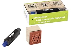 Heyda 204888696 Heyda 204888696 - Juego de sellos (monstruo), tamaño: 8 x 4,5 x 2,5 cm, 3 sellos de madera