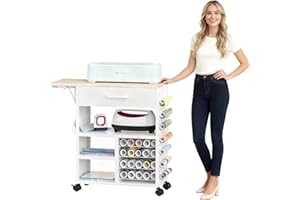 RJOKMT Rollwagen mit Heißpresswagen und Organizern, kompatibel mit Cricut-Maschinen, perfekte Bastelorganisation, Arbeitsplatz (weiß, 75 cm H), GYC-01