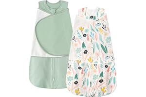 ZIGJOY Newborn Sleeping Bag 1.0 TOG 2 Pack Swaddle Wrap Baby Swaddle Sleeping Bag 100% Cotton Baby Wearable Blanket for New born Infant Boy Girl Grows 0-6 Months, Green&Leaves