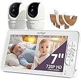 Comfyer Vigilabebés con 2x Cámara, 4000mAh Camara Vigilancia Bebe Inteligente con Pantalla LCD de 7", VOX, Zoom 2X 4X, Visión