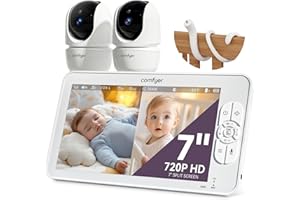 Comfyer Split-Screen Babyphone mit 2 Kameras, 7" HD 720P Video Babyphone ohne WLAN mit Halterung, IR-Nachtsicht Vox-Modus 2-Wege-Audio 6000mAh 300M Reichweite Videoüberwachungsgeräte