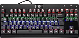 TKL Mechanical Gaming Keyboard UK Layout, Replaceble Clicky Blue Switches LED Backlit, E-Element Z-77 PC Gaming Keyboard, Compact 88 Keys Ergonomic Design for Gamer Typist (Z77-LED)