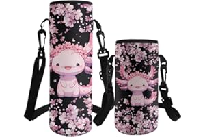 ASQVTIFE Axolotl Water Bottle Carrier with Strap for Kids Girls Neoprene Insulated 500ml Water Bottle Carrier Bag for Toddler Kindergarten Elementary Camping Steel/Glass/Plastic Bottles S