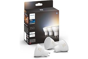 Philips Hue - Bombilla LED Inteligente, GU10, Luz Blanca de Cálida a Fría, 4.3W 350 lúmens, Compatible con Alexa y Google Home - Pack de 3 Bombillas LED inteligentes