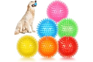 petizer Lot de 6 balles couinantes de 6,5 cm pour chien, balle à picots pour chien, jouet flottant pour piscine, jouets à lancer pour chiot en caoutchouc TPR pour l'ennui, nettoyage des dents pour