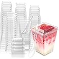 PALUDO 150ml Mini Dessert Cups with Lids and Spoons, 50 Pack Reusable Clear Square Plastic Dessert Cups, Cheesecake Pots, Multi-use Serving Dessert Bowls for Party Supplies