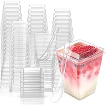 Healthcom 50-Pack 180ml Dessert Cups With Lids - Flower Pot Shaped Snack Bowls For Ice Cream, Yogurt, Parties