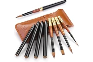 FUUMUUI Pennelli da Viaggio Professionali - 4 Pennelli di Martora per Acquerello, Guazzo, Inchiostro | Capelli Naturali | Alto Assorbimento dell'Acqua | Watercolor Brushes