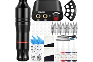 Tatooine Tattoo Maschine Set Rotary-Tattoo-Kit mit 10 Stück Tattoo Patronen Nadeln 3RL 5RL, Netzteil, Tinten, Tattoo Machine Set für Anfänger und Tätowierer