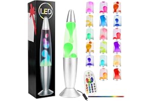 ‎FOOING FOOING 13,5" Lavalampe, Deko Lavalampen, Nachtstimmungslicht mit 17 Wechselnden Farben und Fernbedienung, Retrolampe für Kinder und Erwachsene, für Schlafzimmer, Heimdekoration, Silber