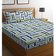 BSB HOME Premium 100% Microfiber Elastic Fitted Bedsheets with 2 Pillow Covers | Double Bed with All Around Elastic 180 TC Supersoft | for 78x72+10 Mattress (Striped, Green & Blue)