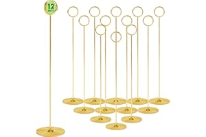 GRAY BUNNY 12 Pieces Metal Table Number Holders, 12 Inches Gold Place Card Holder, Table Number Stands, Table Sign Holders, Gold Table Card Holder Stand for Photos, Food Signs, Birthdays, Weddings, Restaurants