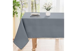 smiry Table Cloth Wipe Clean Rectangular 140x200 cm, Wipeable Water Resistant Polyester Tablecloth, Washable Fabric 6 to 8 Seater Dining Table Cover for Kitchen Indoor Outdoor, Grey