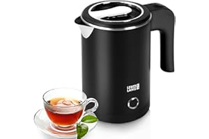 ‎LEBENLANG LEBENLANG Reise Wasserkocher Edelstahl Klein 0 5 Liter & BPA-Frei - Reisewasserkocher 600W Energiesparend Energieeffizienz - Mini Camping Kettle Schwarz 0.5 0,5 l, LBL2319