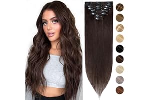 45cm - Silk-co Extensiones de Clip de Pelo Natural 8 Piezas 18 Clips 100% Cabello Humano Hair Lisa Recta Peluca Postiza 70g Pelo Natural Extensions - 2# Marrón Oscuro