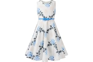 BONNY BILLY Robe Fille Fleurs Rétro Vintage Cérémonie Mariage Princesse avec Ceinture