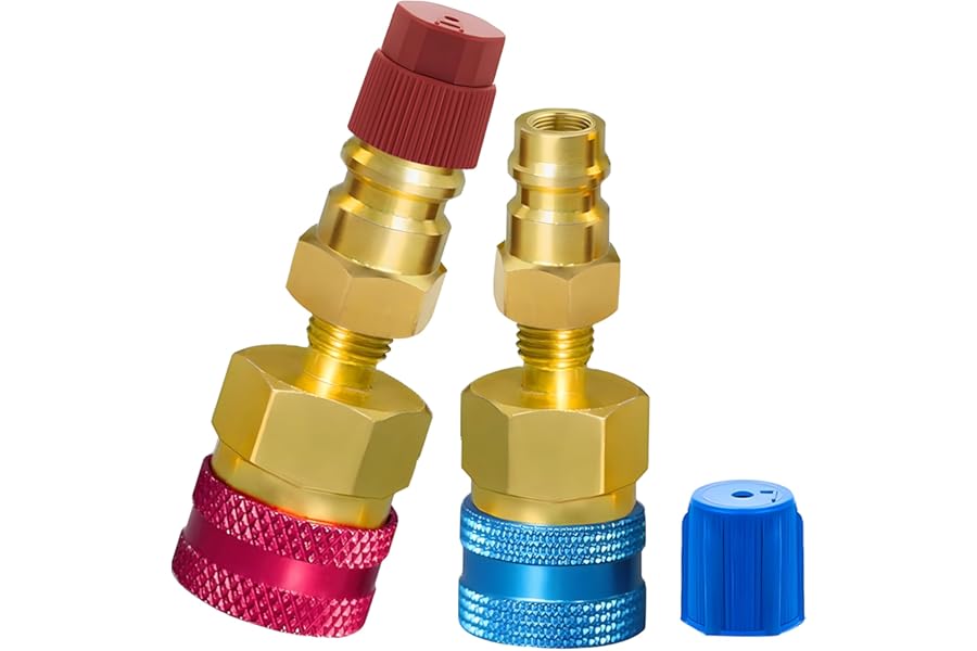 Saipor 2Pcs R1234YF Quick Couplers Kit, R1234yf to R134a Conversion Adapters High/Low Side Quick Coupler Adapter AC Hose Fitting Connectors for R1234yf Car Ac System Evacuation Recharging
