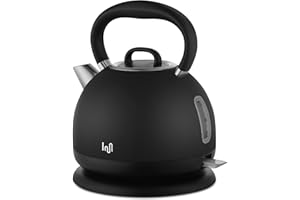 ‎IMPOLIO Impolio Retro Edelstahl Wasserkocher | max. Füllmenge 1,7 L | Teekessel 2200 Watt | Trockenlaufschutz | austauschbarer Kalkfilter | mit automatischer Abschaltung (schwarz matt)