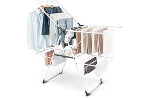 COSTWAY Sechoir a Linge Pliable 2 Niveaux en Métal, 33 Barres, 4 Ailes Réglables, Pinces à Chaussettes, Étendoir a Linge Pliable, Seche Linge Intérieur Extérieur, Étendage pour Linge