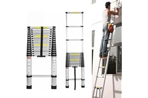 ROYALSWILL 5M Telescopic Ladder 16.5FT Multi-Purpose Folding Aluminium Telescoping Ladder Foldable Ladder Extension Ladder Extendable Portable Loft Ladder Lightweight for Outdoor Indoor Work, 330lb Capacity