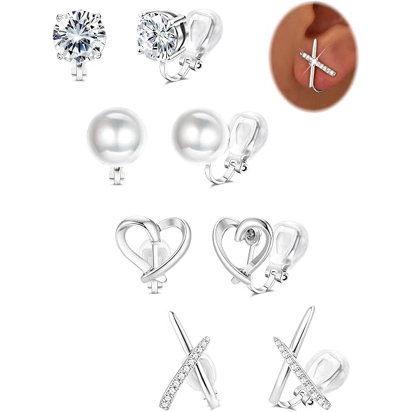 MILACOLATO Clip On Orecchini Cubic Zirconia Pearl Knot Twist, Non Pierced per Le Donna Ragazze Set