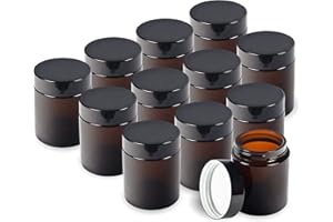 VOLILA Tarros Cosmeticos en Vidrio Ámbar con Tapas - Caja de 12 Piezas de 120 ml Cada Una - Botes para Cremas y Lociones, Botes Vacios Para Rellenar