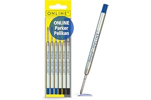 Recharges universelles stylo à bille 6x de ONLINE, convient à Parker etc I Trait M I Standard international I Indélébile I longueur 9,8 cm I Pour l'école, le bureau I Couleur Noir, Bleu