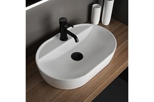 ‎ALPENBERGER GERMANY Alpenberger Waschbecken 60 cm Breit | Aufsatzwaschbecken Oval | Waschschüssel mit Nano für Badezimmer und Gäste WC | Waschtisch Klein | Waschschale mit Hahnloch