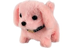 A-SZCXTOP Electronic Puppy Plush Dog Toys,Realistic Fun Interactive Pet Toys for Toddlers Kids,Walking,Barking,Tail Wagging (Labrador-Pink)