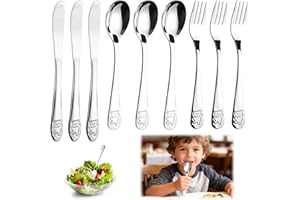 XYVOR Set Di 9 Posate In Acciaio Inox con Incisione, Composto Da 3 Forchette, 3 Cucchiai e 3 Coltelli Seghettati, Lavabile In Lavastoviglie Posate per All'Uso Domestico e Scolastico