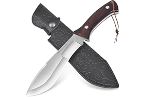 Poktlife Cuchillo de caza de hoja fija con funda de Kydex,Acero M390,Mango de madera,Caja de Regalo Negra,para Supervivencia, Acampar, Caza (Plata)