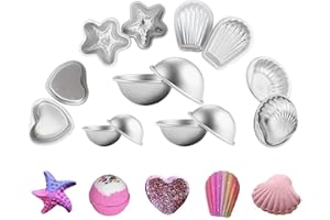 SIMUER Moldes de Bomba de baño DIY Kit, 14 PCS Bath Bomb Mold DIY seifenform Bombas de Baño Metal Bomba (6 Hemispheres,2 Starfish,2 Heart,2 Shell,2 Scallop)